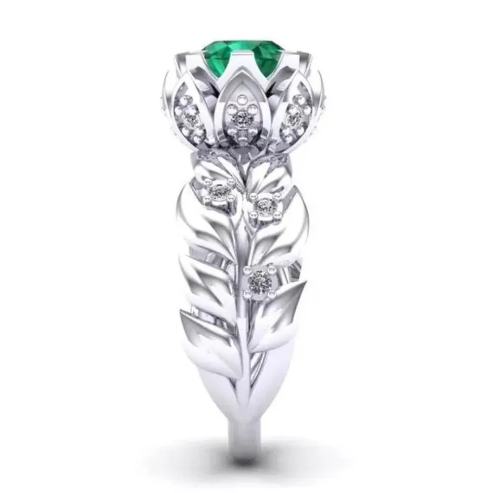 Handmade Round Green Emerald 925 Silver Ring for Women, FB16FA1025